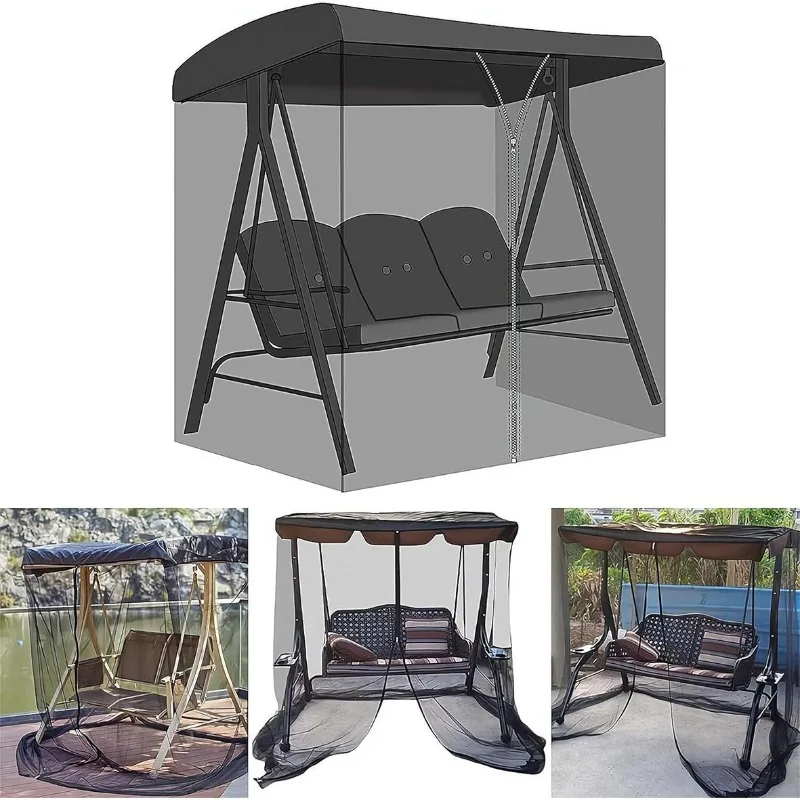Zipper Design Rectangle Mosquito Netting with Waterproof Top Cover Outdoor Patio Swing Chair Anti-mosquito Protective Curtain