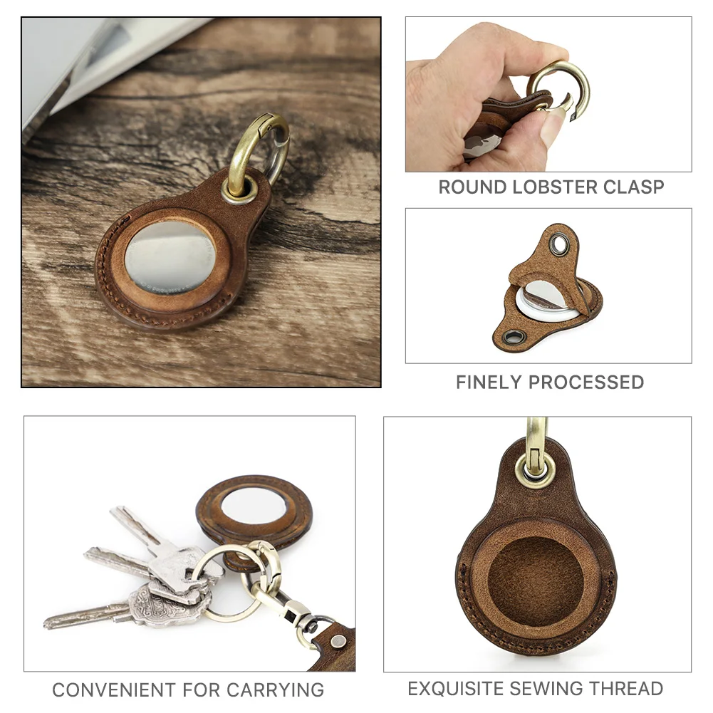 Genuine Leather Key Ring For Airtag Case Locator Tracker Anti-lost Device Keychain Holder Cover For Apple Airtag Accessories