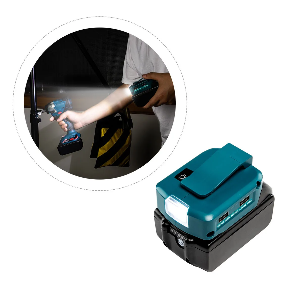 Adaptador de luz LED de trabajo para Makita, 14,4 V/18V, batería de litio BL1830 BL1430, convertidor USB Dual con lámpara LED para Makita