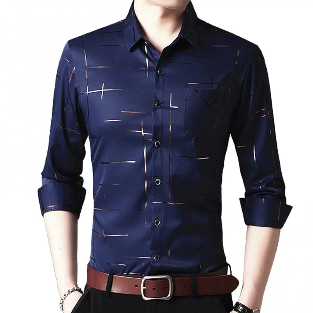 Luxury Men's Shirt Business Style Men Long Sleeve Turn Down Collar Stripes Single-breasted Business Shirt Top Formal Shirt Gifts