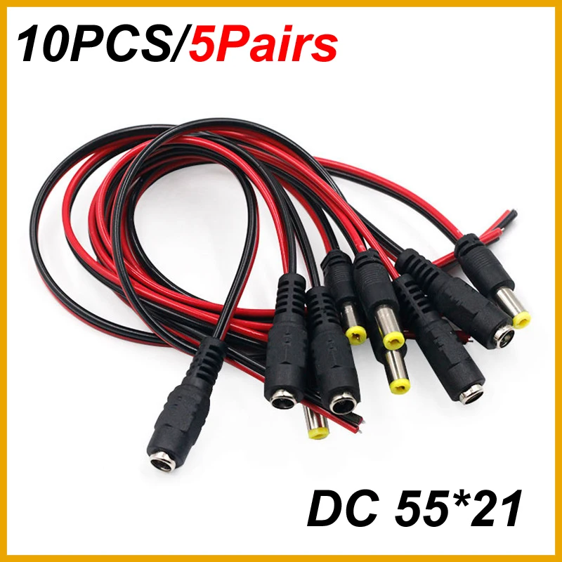 12V Dc Connectors Male Female Jack Cable Wire Line Adapter Plug Power Supply 5.5 x 2.1mm 5521  For CCTV Camera LED Light 24V DC