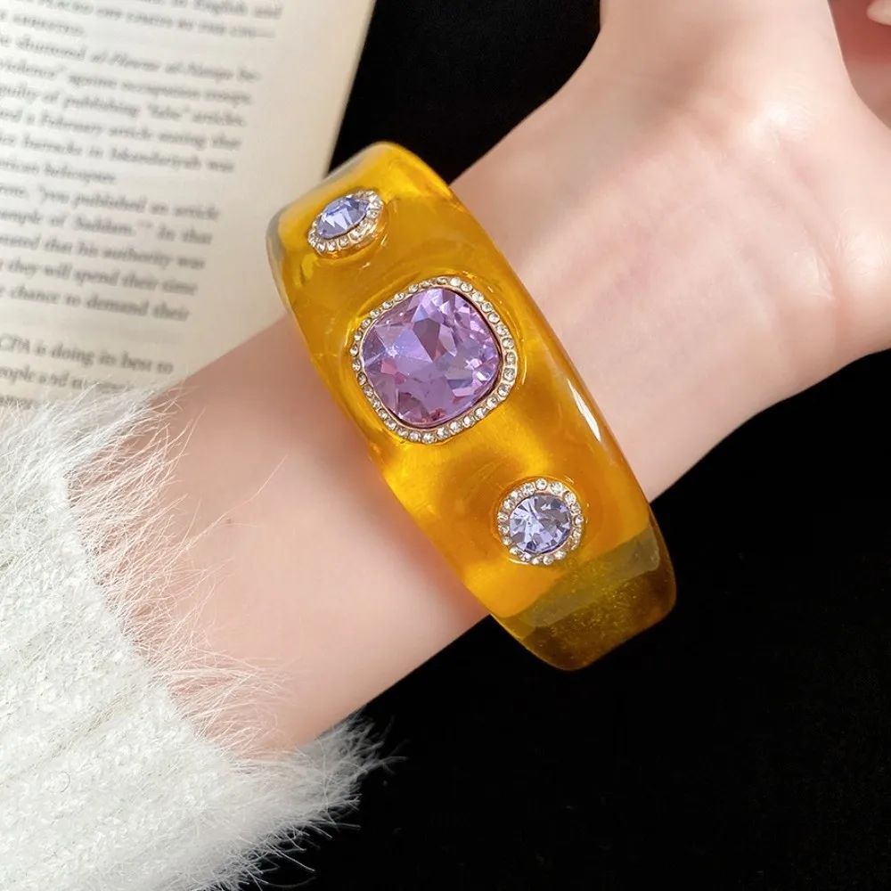 البوهيمي الاكريليك حجر الراين الإسورة أوروبا الأمريكية نمط لطخة غير النظامية واسعة سوار مفتوح Y2K الكلاسيكية مجوهرات اكسسوارات