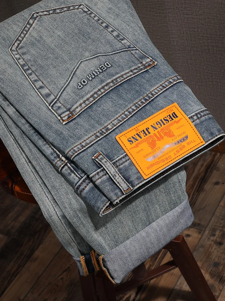 

High-End Light Luxury Summer Thin Light-Colored Jeans Men's Street Versatile Casual Stretch Slim Straight-Leg Pants