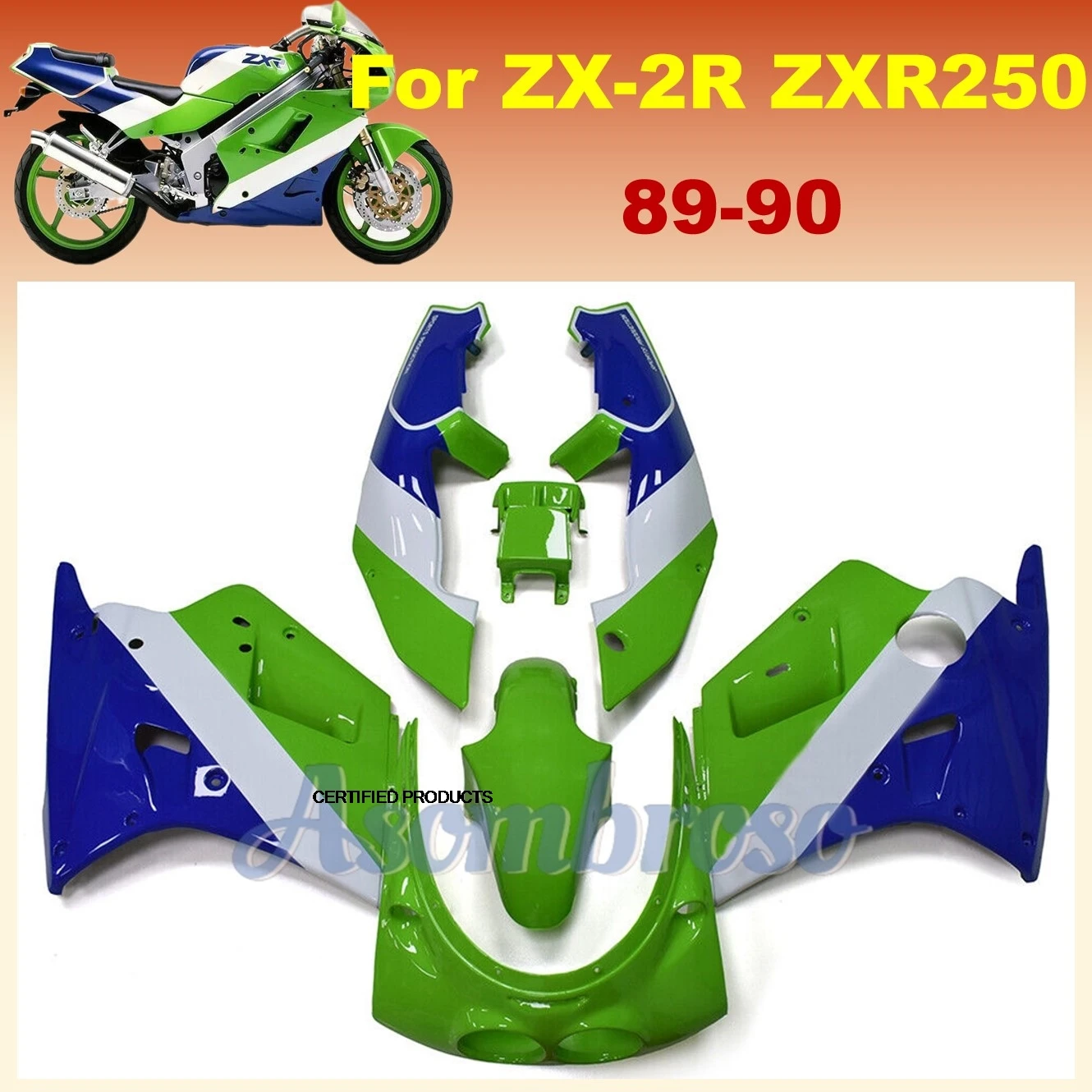 New Motorcycle Fairing Kits for Ninja ZXR250 1989 1990 ZX2R ZX-2R 1991 1992 ZXR 250 89 90 91 92 green/white/blue Bodywork Set