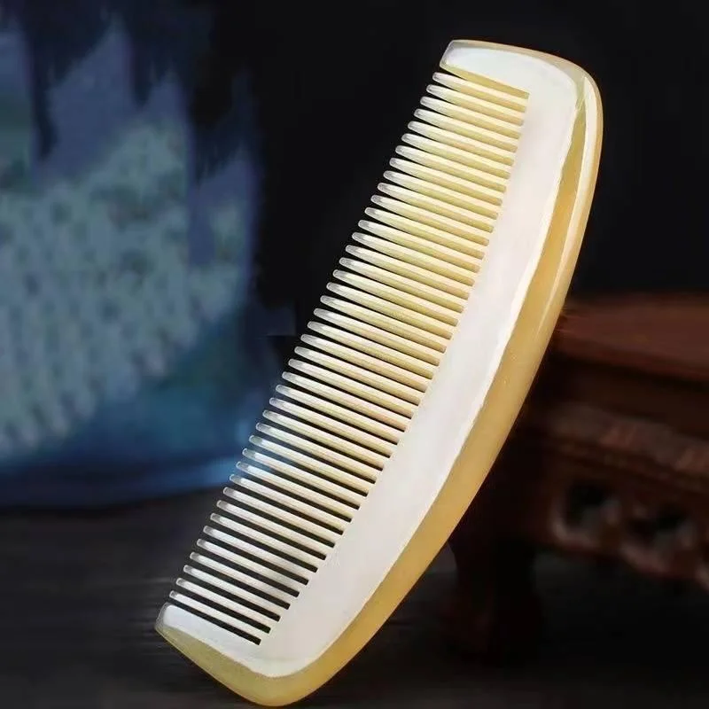 

Handmade Natural Ox Horn Comb Massage Head Scraping Scalp Fine Teeth Anti-Static Comb Hair Care Tool for Women Men