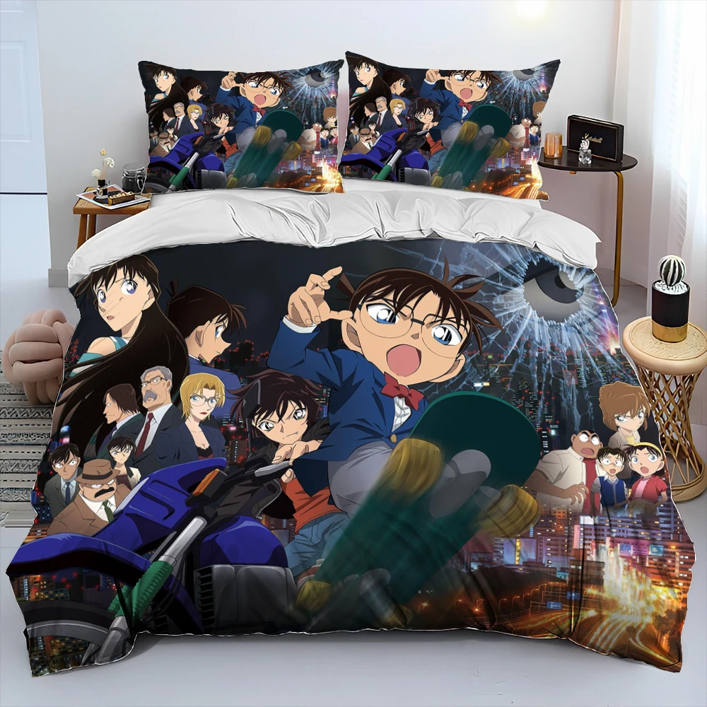 Imagem -05 - Detective Conan Cartoon Anime Comforter Bedding Conjunto para Crianças Capa de Edredão Conjunto de Cama Quilt Cover Fronha King And Queen Size