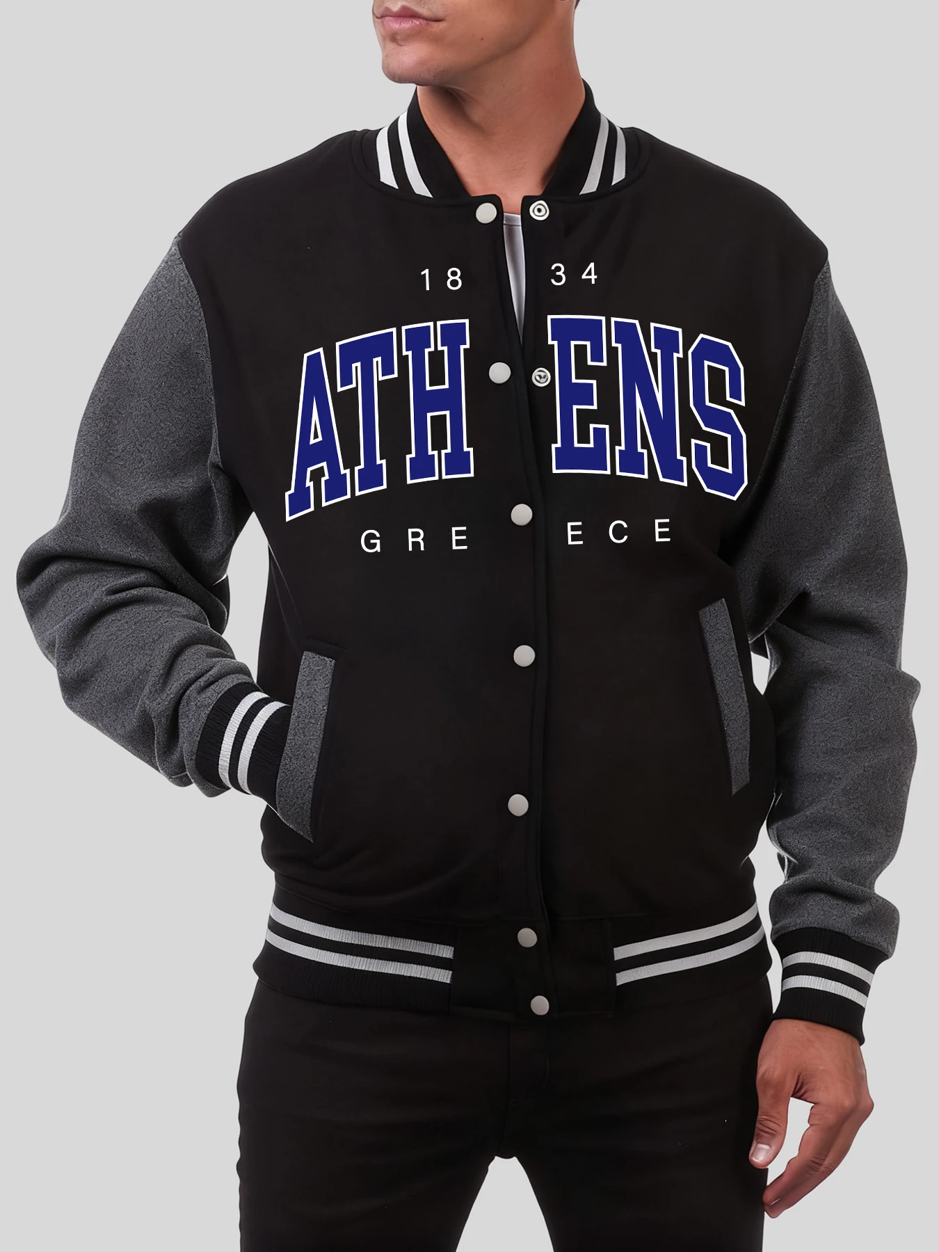 

Бейсбольная куртка Athens Greece с буквенным принтом, мужская повседневная свободная уличная одежда, осенняя флисовая одежда, модное пальто унисекс в стиле хип-хоп