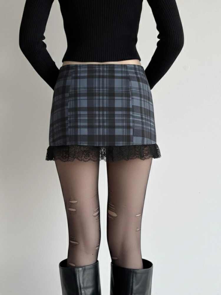 AltGoth Fairycore Grunge Hotsweet Mini jupe femmes esthétique gothique foncé Y2k e-girl Kawaii dentelle Patchwork taille basse jupe à carreaux