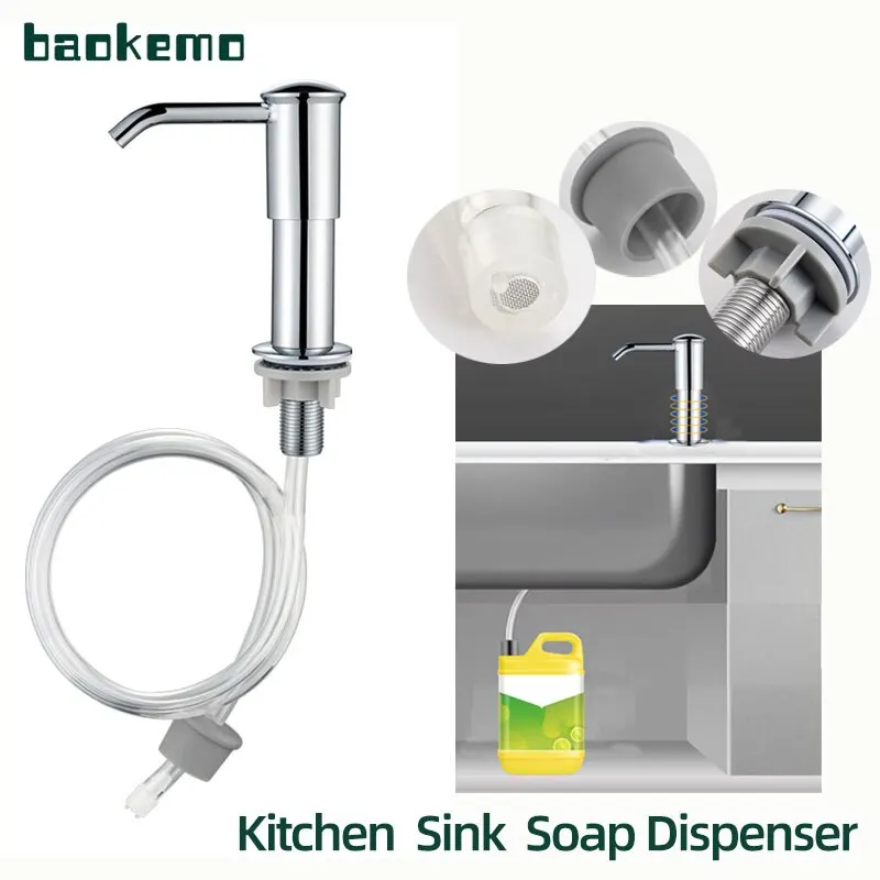 BAOKEMO Sink Soap Dispenser With Extension Tube Extended Design Spill Prevention Large Flow Kitchen Hand Press Dispenser Soap