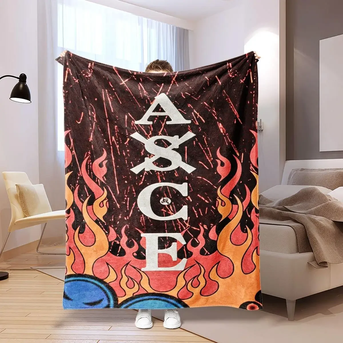 Edgy Flame Print Letter Blanket Throw for Couch Sofa Bed Decor Large Grunge Afghan Blanket 150x230cm