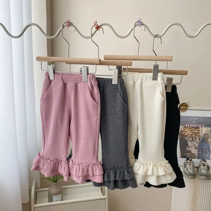 Girls' Plush Bottomed Pants Versatile Autumn and Winter Pants Cotton Pit Pants Flared Pants Worn Outside