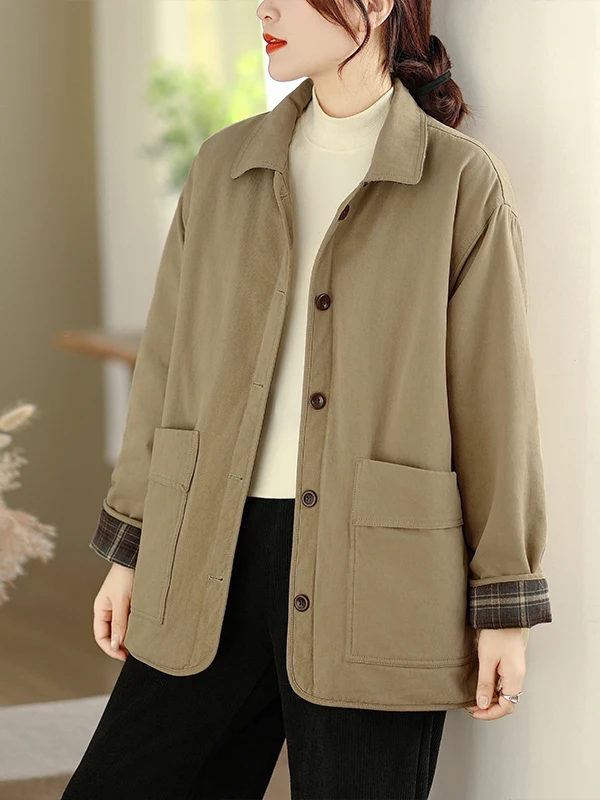 

Свободная повседневная модная хлопковая куртка с воротником в стиле ретро, женский теплый топ, корейская художественная винтажная ветровка с откидным воротником