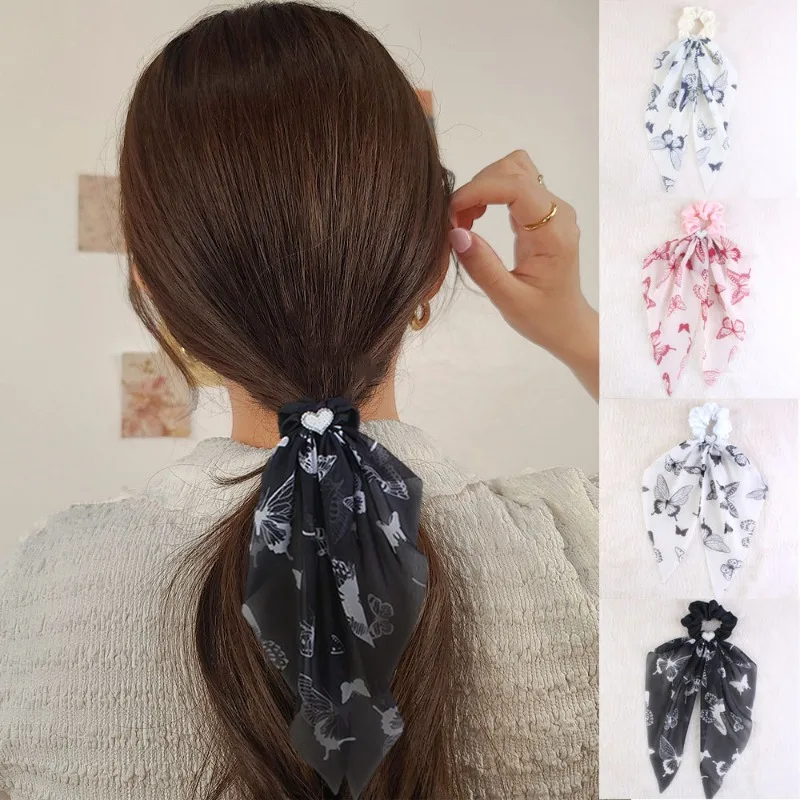

1 шт. резинка для волос с бабочкой и цветочным узором, модный и изящный аксессуар для женщин и девочек, стильная резинка для повседневной прически