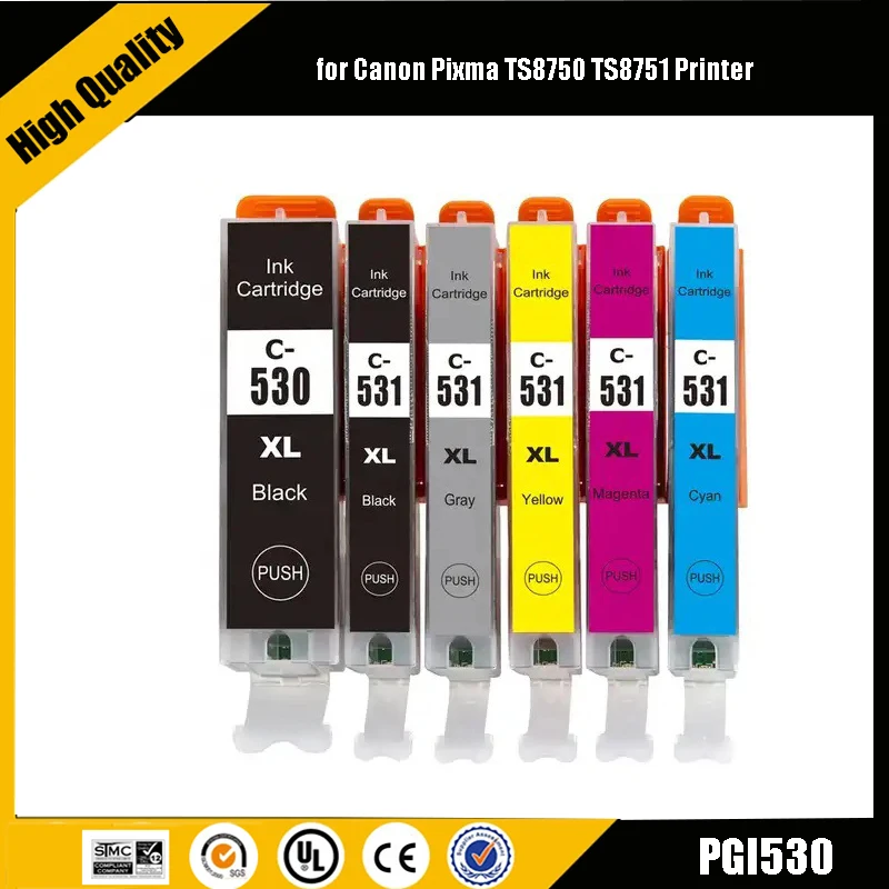 

einkshop 6/5Colors PGI530 PGI-531 CLI-531 CLI531 530 531 Ink Cartridge Compatible for Canon Pixma TS8750 TS8751 Printer