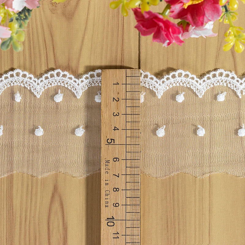 Baby Lace Trim Dot Embroidery, Sewing Crafts, Doll Material, Lace Edge Skirt, Off White, Black, Beige, 4.5cm Wide, 3 Yards