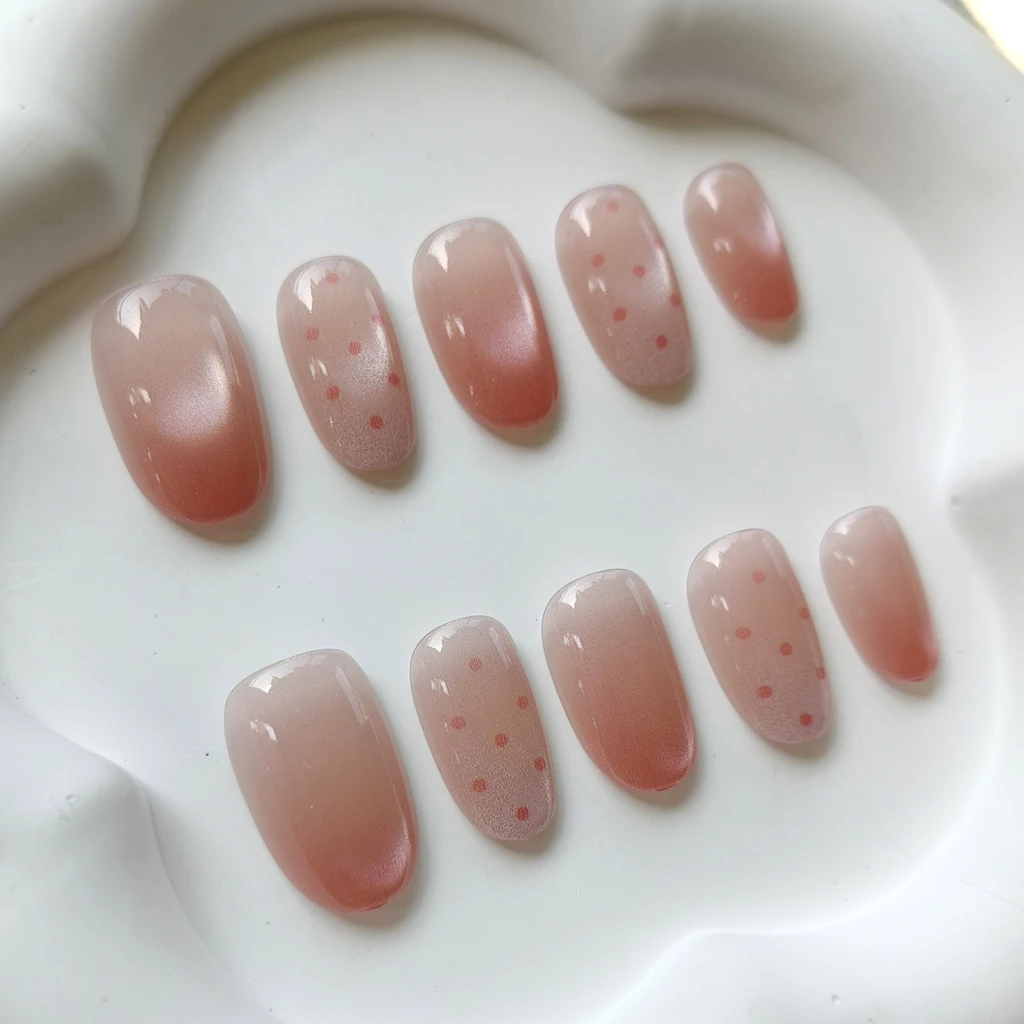 10 Stück Süße Niedliche Vergoldete Polka Dot Sterne Kurze Mandel Wiederverwendbare Nagelkunst Französischer Stil Katzenaugen-Nagelaufkleber Aufklebnägel – Detail 9