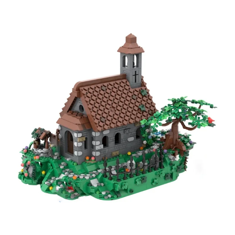MOC Medieval Forest Chapel Building Blocks Ancient Woodland Church Scene DIY Assembly Desktop Collectible