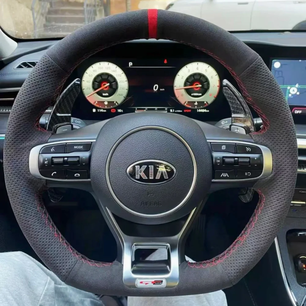 Customization Car Steering Wheel Cover Accessories Hand Sewing Suede Leather For KIA K5 2020-2021 Sportage 5 GT-Line 2021-2022
