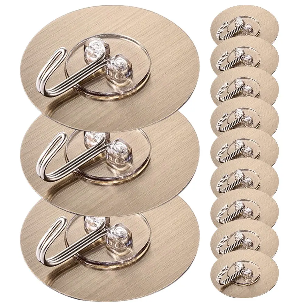 

20 Pcs Wall Hooks Stainless Steel Self Adhesive Punch Free Removable Hooks No Drilling Kitchen Bathroom Tile Wooden Surface