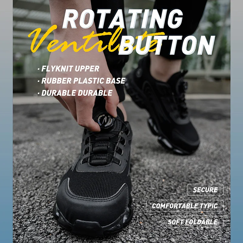 

Steel Toe Safety Shoes Men, Anti-Puncture Anti-Smash Non Slip Industrial Work Boots Breathable Rotating Button Work Shoes