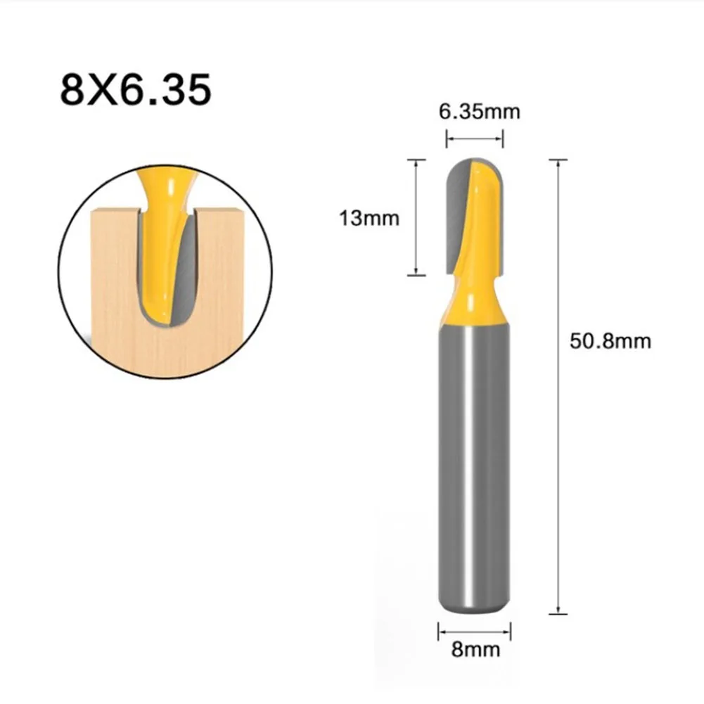 Milling Cutter Router Bit Core Box Cutter Round Nose Wood Router Bit YG6X 8MM Shank Woodworking Tools Attachment