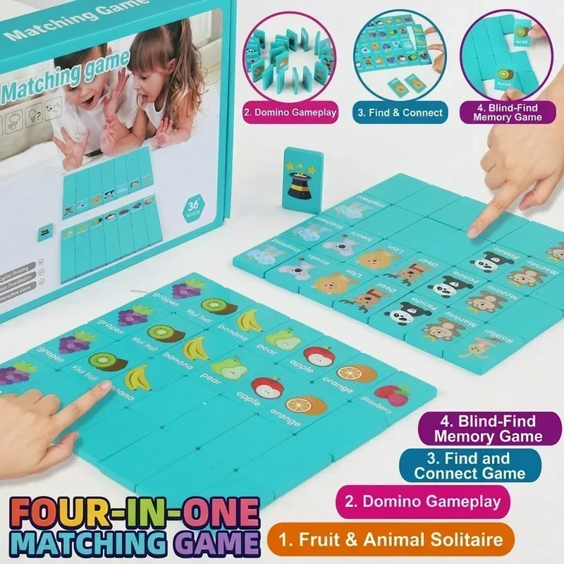 56pcs Wooden Puzzle Game Featuring Matching And Dominoes for Cognitive And Logical Training Perfect Gift Choice
