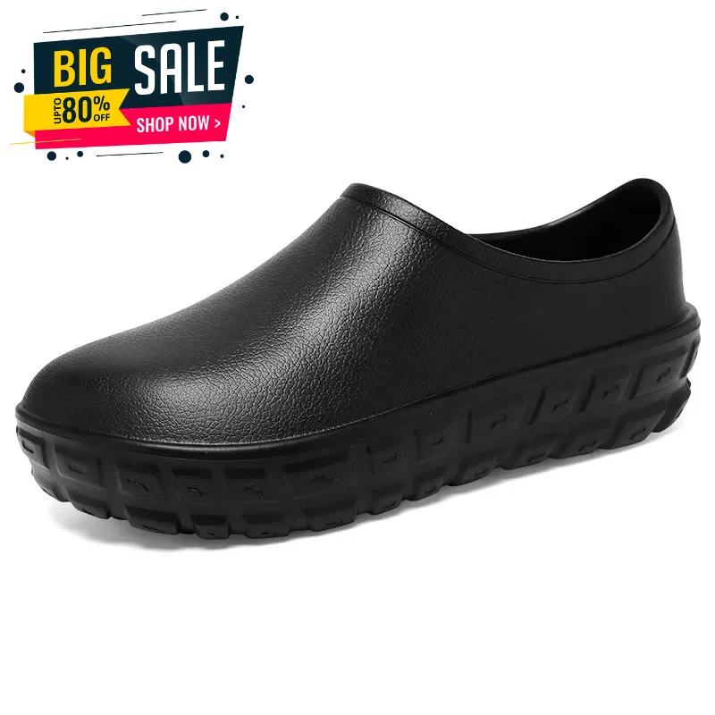 

Большие размеры, толстая подошва, обувь для поваров отелей, ресторанные кухонные тапочки, нескользящие, водонепроницаемые, для защиты труда, с круглым носком, от дождя