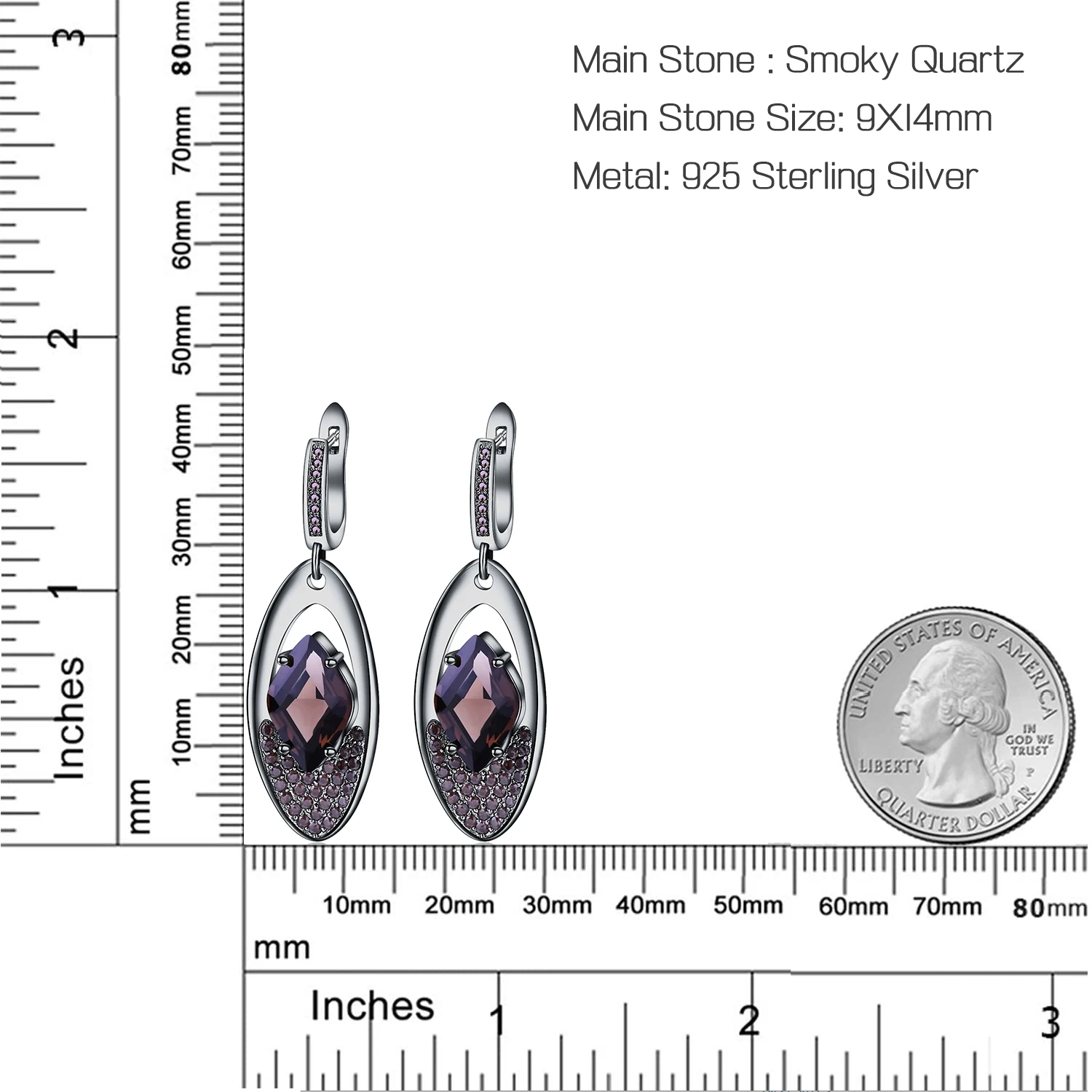 GEM'S BALLET Natural Smoky Quartz Gemstone Earrings 925 Sterling Sliver Vintage Punk Gothic Drop Earrings For Women Fine Jewelry