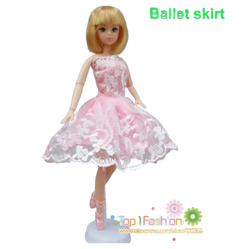 1 Pcs White Pink Ballet Dress for Barbie Doll Short Mini Dress Birthday Gift for Baby Girl