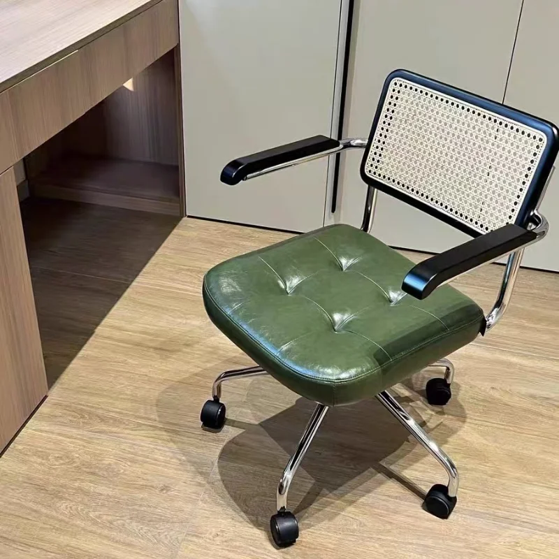 

Vintage Computer Chair with Casters, Office Chair, Study Stool, Backrest Desk Chair, Bedroom Dressing Stool, Retro Swivel Chair