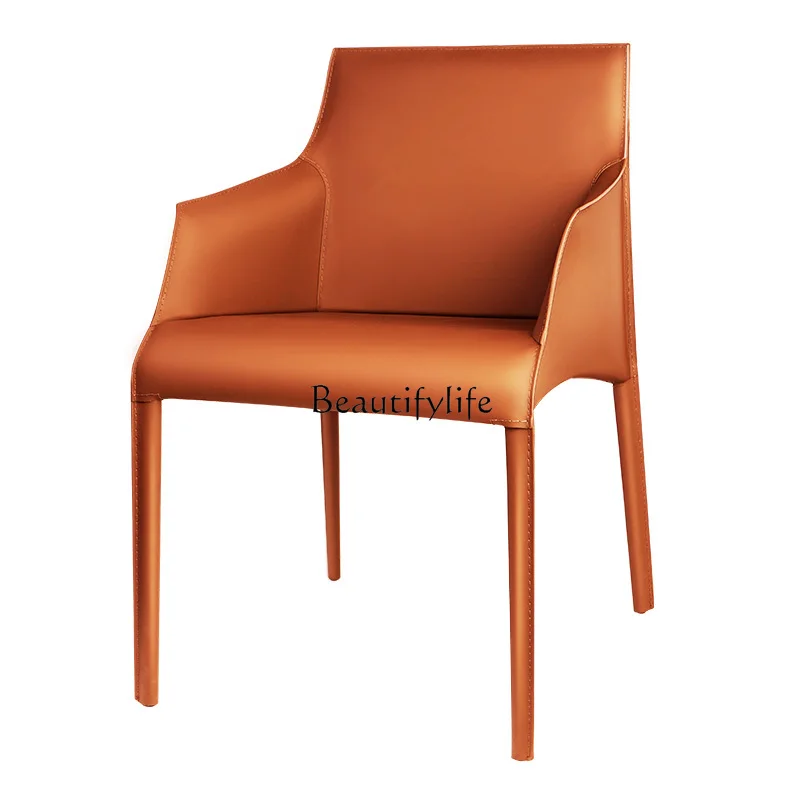 

Italian Minimalist Dining Chair Leather Saddle Leather Modern Minimalist Armchair