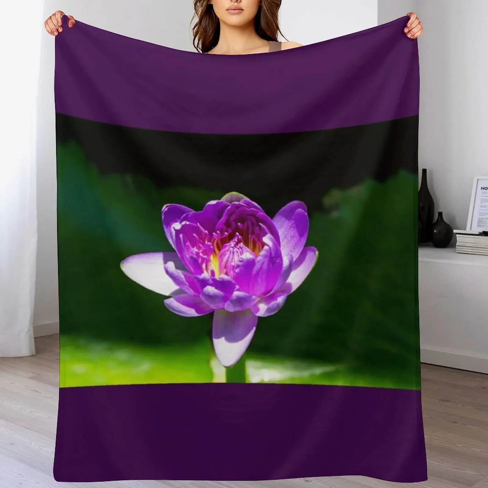 Purple Water Lily Throw Blanket Cozy Home Blanket Gift for Christmas Holiday