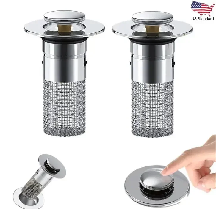 

Bathroom Sink Stopper Hair Catcher, Universal Pop Up Sink Drain Filter with Stainless Steel Filter Basket.
