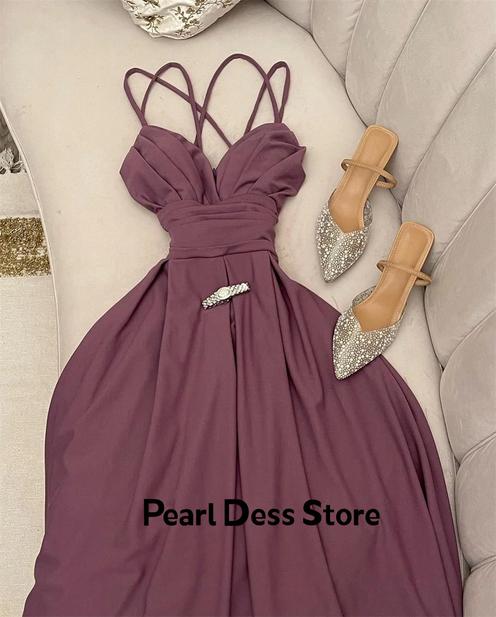 Spaghetti Straps Formal Dress Es Satin Evening Dresses Woman Elegant Chic Dress Sweetheart Short Skirt Robe De Soiree Femmes