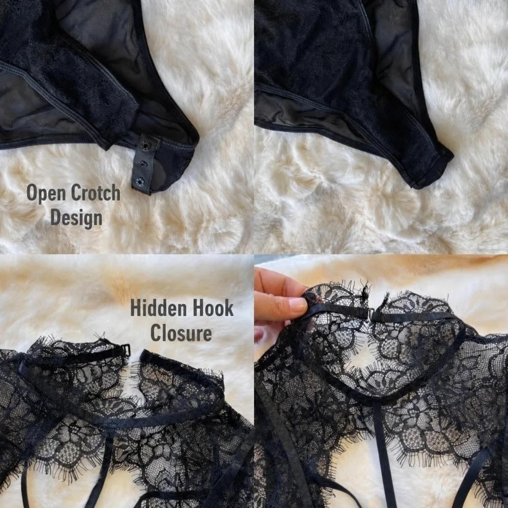 Fashion Sexy Lace Corset Bodysuit Slim Elastic Cloth Long Sleeve Bodysuit Cutout Design Long Sleeve Shapewear Bodysuit Night Out