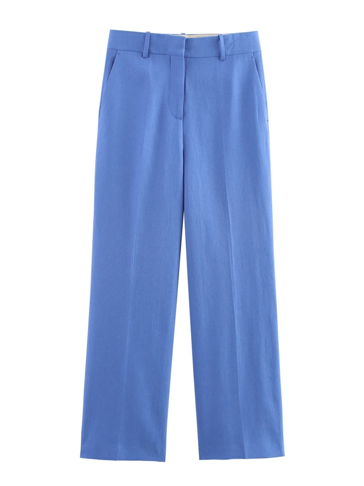 

OUROPEAN ZTATION 2025 Spring Lady Trendy Button Suit Pants Long Pants Chic Woman High Waist Ruffles Regular Fit Pockets Bottoms