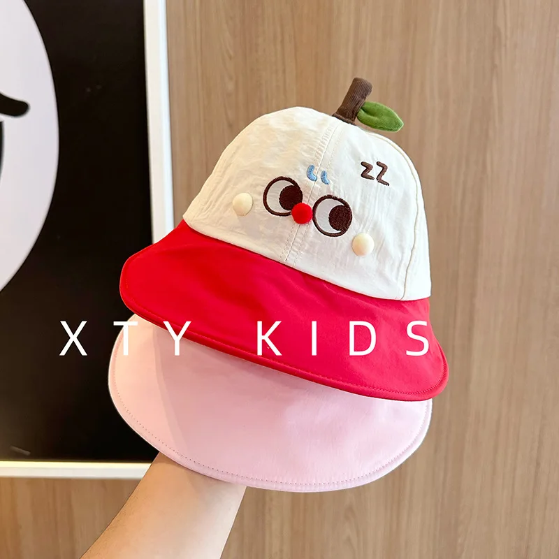 2025 الصيف الاطفال الطفل خفيفة الوزن سريعة الجافة واسعة حافة الكورية نمط لطيف الكرتون للجنسين قبعة بحافة الحماية من الشمس أنيق