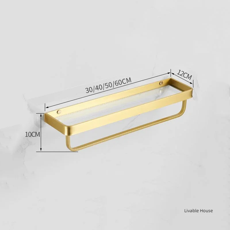 30-50CM Brushed Gold Glass Shelf  Aluminum Bathroom Storage Holder Bath Shower Shelf  Bathroom Shelf Mirror Wall Tray Towel Bar