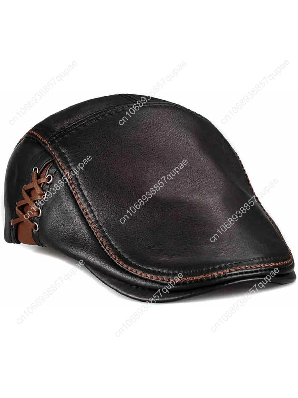 

Unique Flat Cap Hunting Cowhide Leather Driver Ivy Cap Newsboy Hat