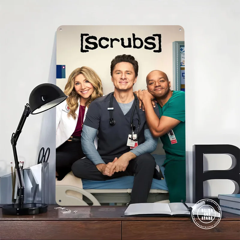Scrubs Cast Posing on Hospital Bed 3D Texture Metal Poster Customized Wall Art Tin Sign Gift for Mancave Funny Signs Decor Room