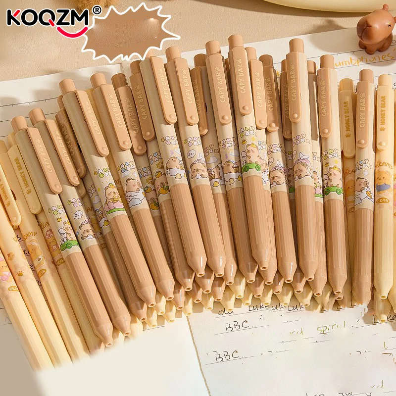 12 Buah Pena Gel Tekan Kapibara Lucu Kawaii Pena Hitam Kapasitas Besar Cepat Kering Pena Tanda Tangan Perlengkapan Kantor Sekolah