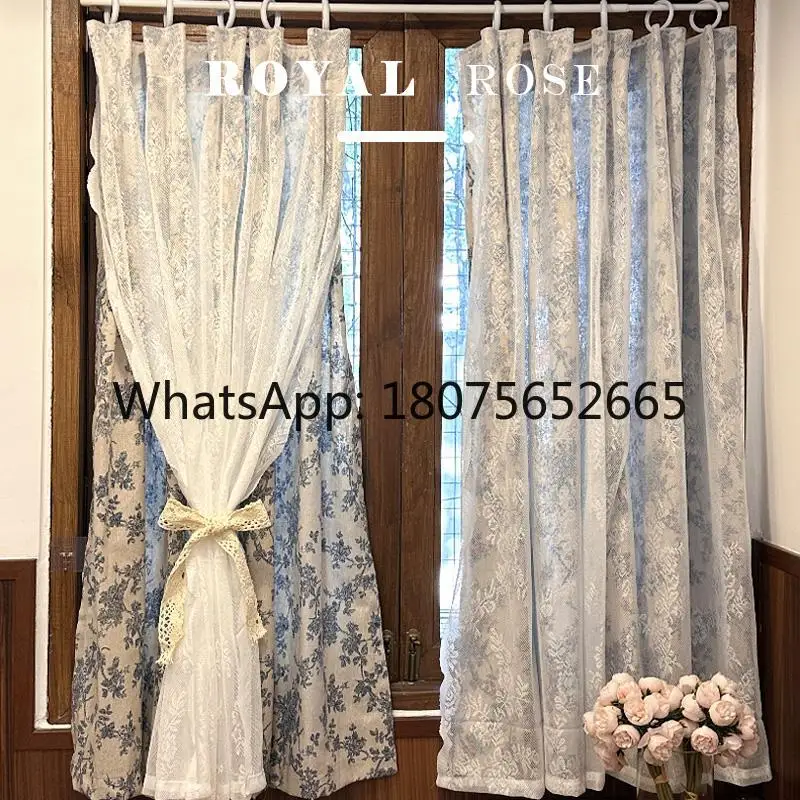 American style lace curtains celadon door punch-free cabinet curtains