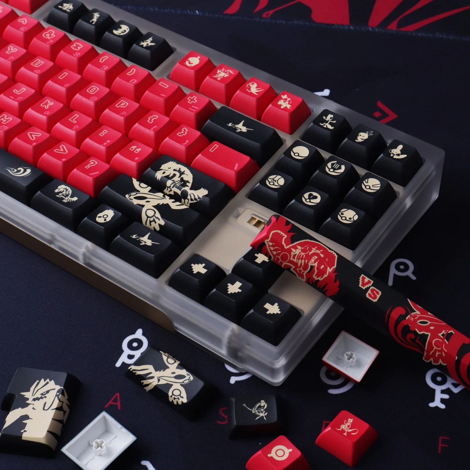 143 Keys Groudon Keycaps Black Red KCA Profile PBT Dye Sublimation Mechanical Keyboard Keycap For MX Switch 61/64/75/84/87/980 - view 5