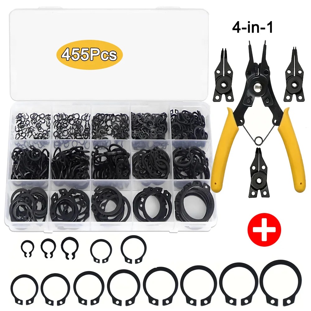plier Assortment Kit Set M6 to M15 Shaft Bearing Retaining Clip Snap Ring C Type External Circlip 15 Sizes Retaining Ring Tools