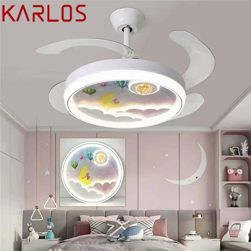 KARLOS Nordic Children Stealth Fan Light LED Modern Living room Restaurant Bedroom Ceiling Fan Light Remote Electric Fan Light