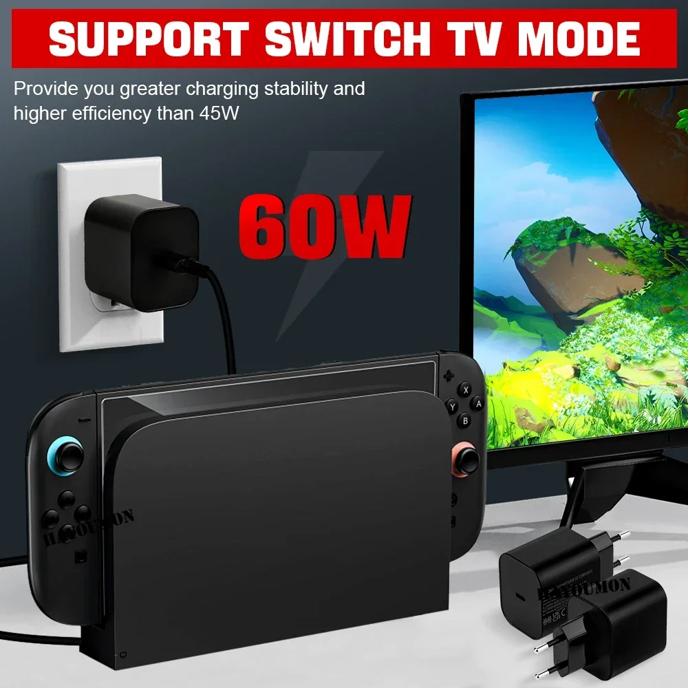 الاتحاد الأوروبي/الولايات المتحدة التوصيل محول التيار المتردد شاحن سريع ل NS التبديل 2 لعبة وحدة التحكم 60 واط شحن TypeC USB امدادات الطاقة الجدار شاحن ل Swith 2 #4