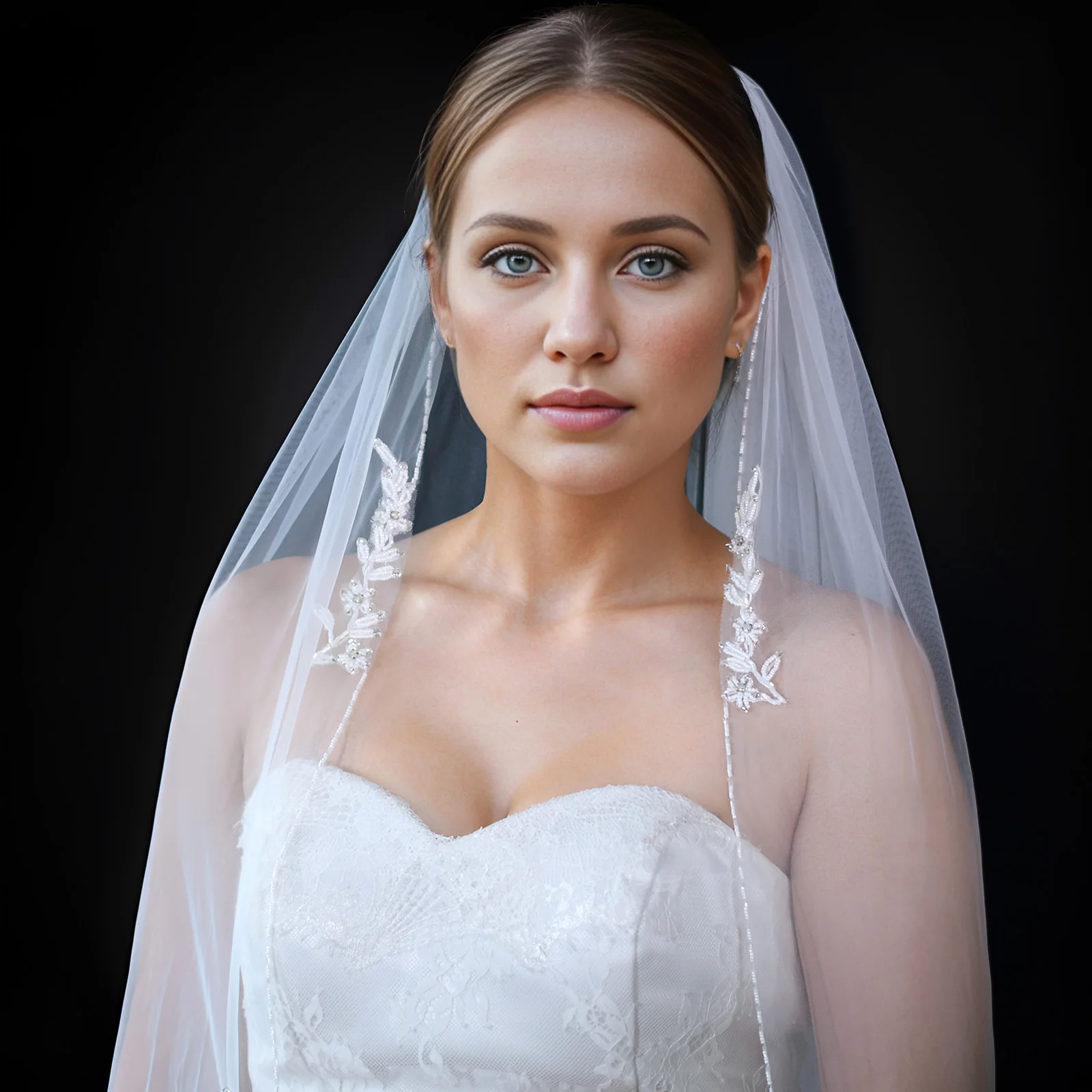 Wedding Veil Elegant Crystal Edge Bridal Veil Single Soft Tulle Wedding Accessory Velos Cristianos De Iglesia Customizable V242