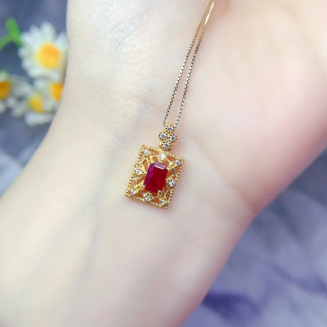 قلادة رائعة من الفضة الإسترليني S925 تعزز روبي طبيعي حقيقي، إنشاء مجوهرات فاخر #2
