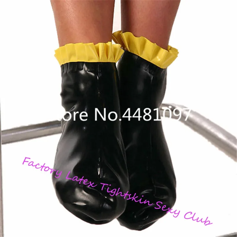 Women Sexy Nature Rubber Black with Yellow Latex Short Sock Halloween Costumes Accessaries for Women