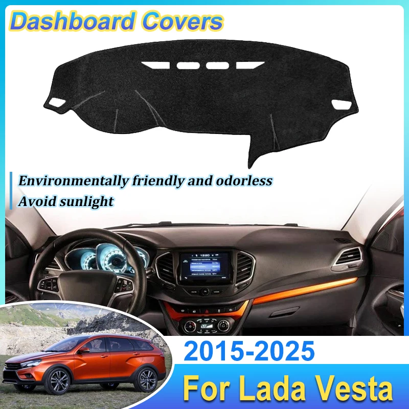 For Lada Vesta Accessories 2015-2025 Car Dashboard Cover Dash Carpet Dashmat Liner Sunshade Anti Dirty Anti Sun Sticker Pad Part
